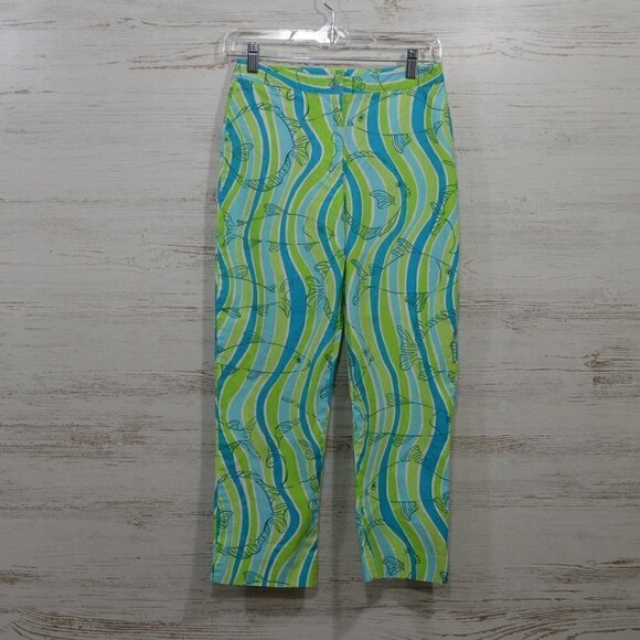 Lilly Pulitzer Cropped Pants Fish Makin Waves Nautical Beachy Preppy - Picture 1 of 4